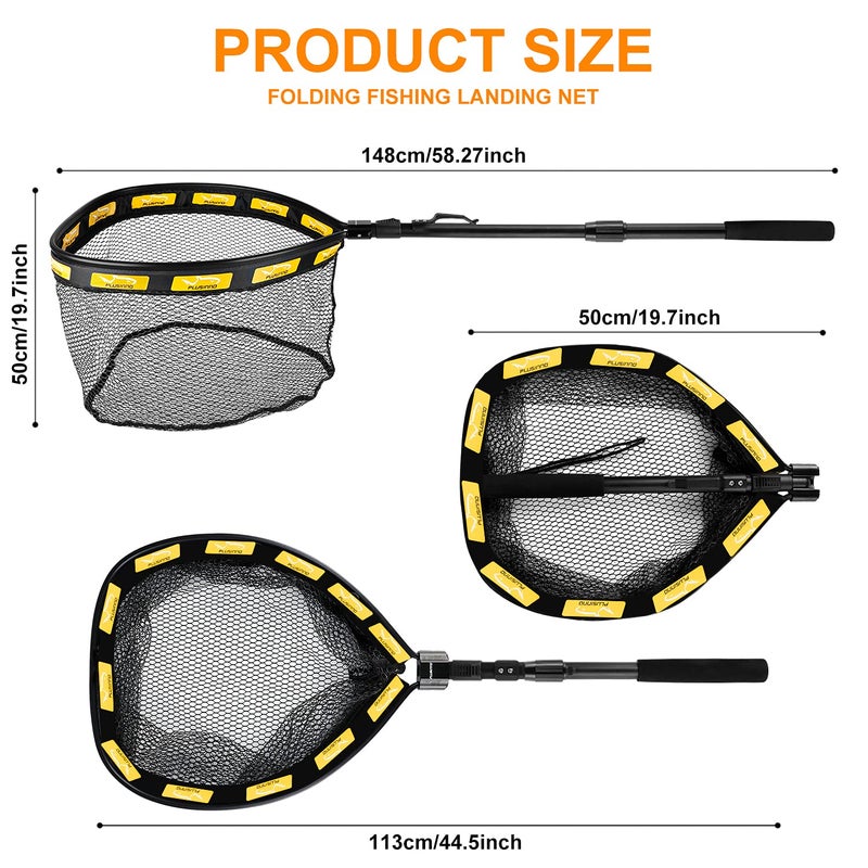 PLUSINNO Fishing Net Fish Floating Landing Net, Kayak Nets with Fixed Foldable Telescopic Pole Handle,Bass Trout Fishing Nets with Nylon Mesh for Pond Lake River,Fishing Gear Gifts for Men Orange 1.5M - Image 3